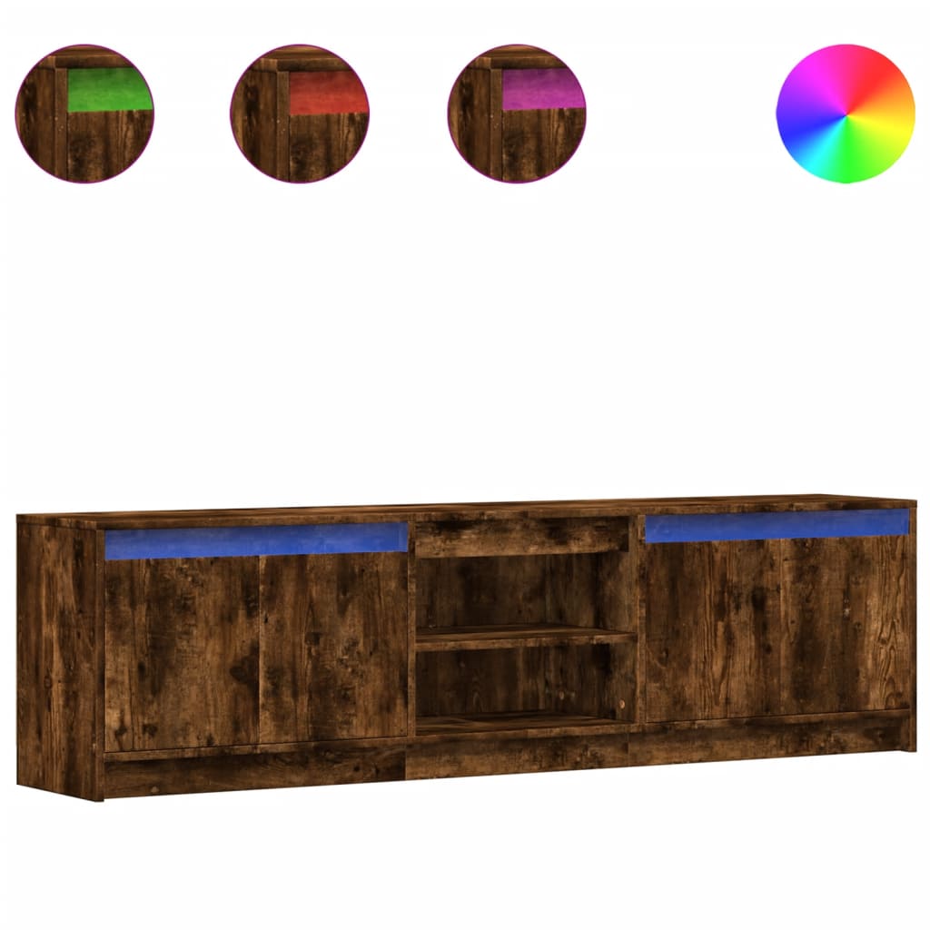 Dulap TV cu LED, stejar fumuriu, 180x34x50 cm, lemn prelucrat GartenMobel Dekor