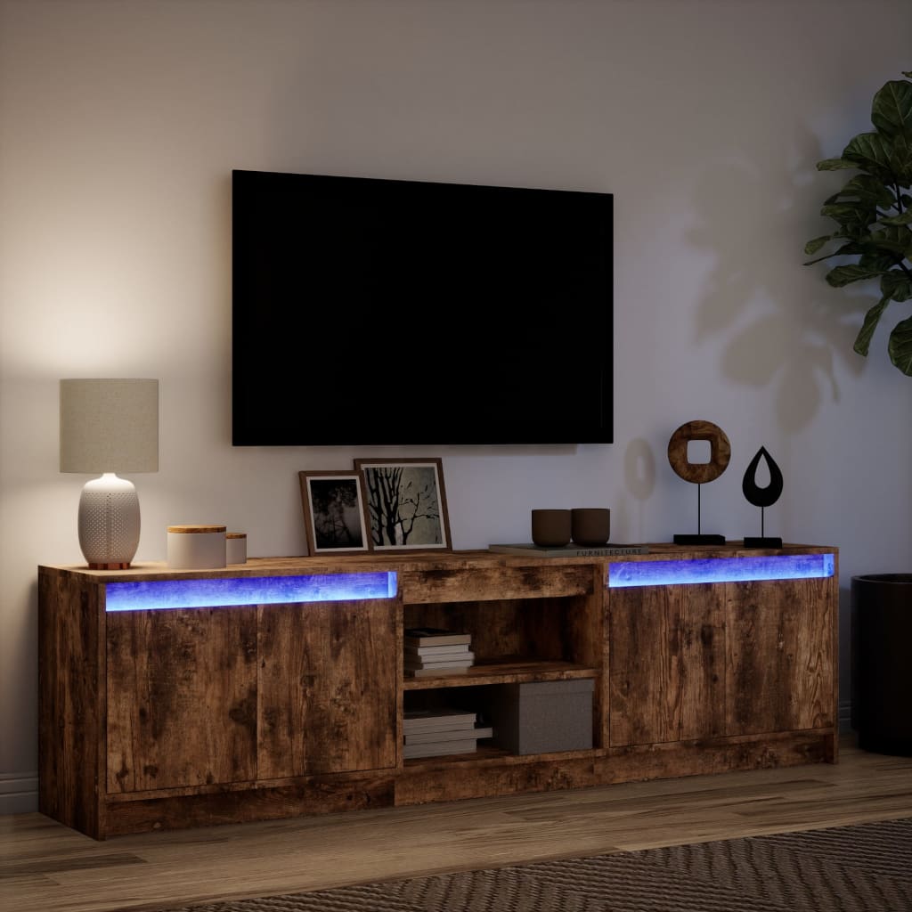 Dulap TV cu LED, stejar fumuriu, 180x34x50 cm, lemn prelucrat GartenMobel Dekor