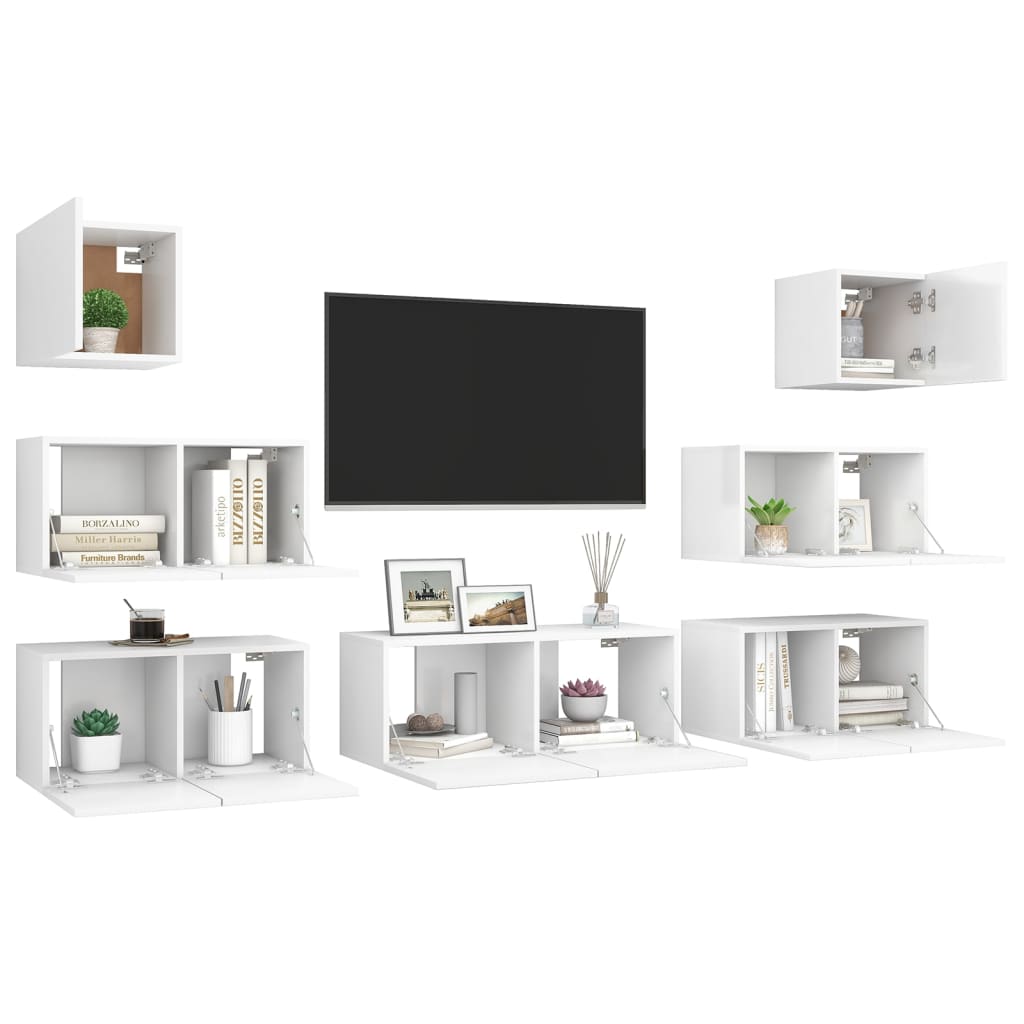 Set dulapuri TV, 7 piese, alb, lemn prelucrat GartenMobel Dekor