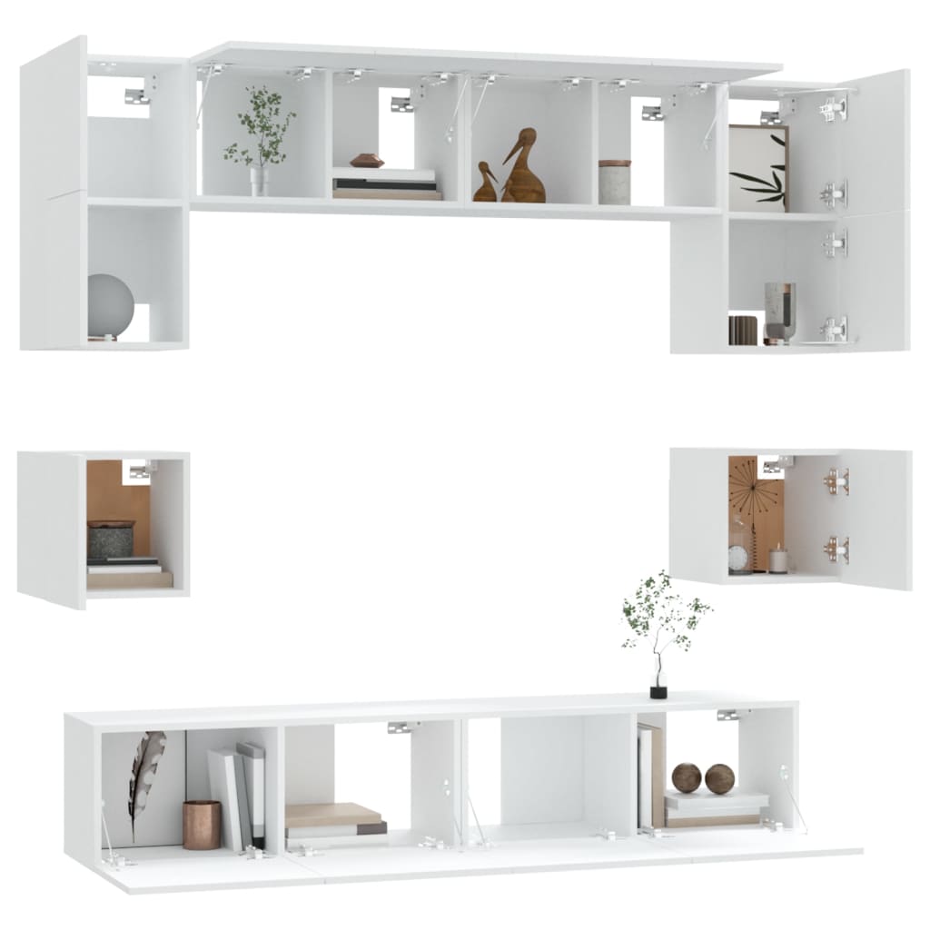 Set dulap TV, 8 piese, alb, lemn prelucrat GartenMobel Dekor