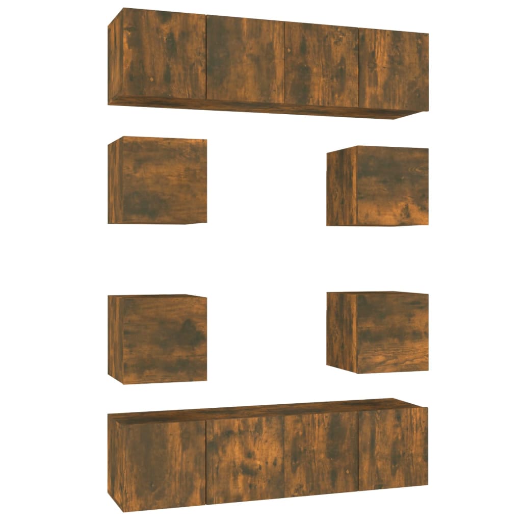 Set dulap TV, 8 piese, stejar fumuriu, lemn prelucrat GartenMobel Dekor