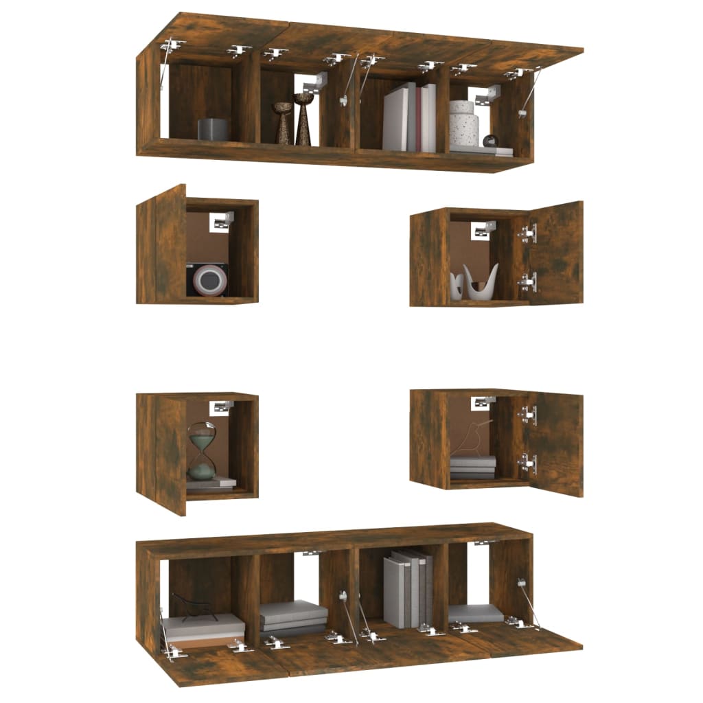 Set dulap TV, 8 piese, stejar fumuriu, lemn prelucrat GartenMobel Dekor