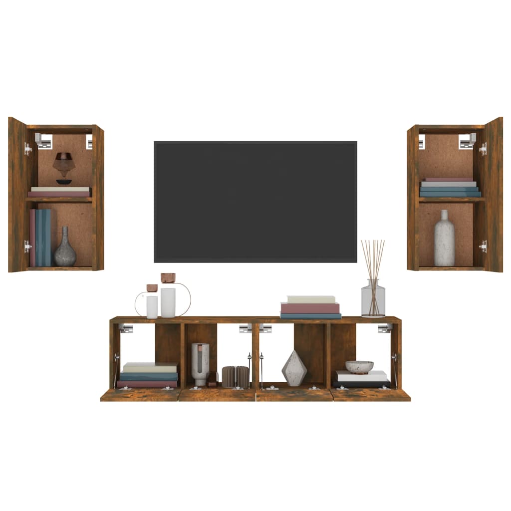 Set dulapuri TV, 4 piese, stejar fumuriu, lemn prelucrat GartenMobel Dekor
