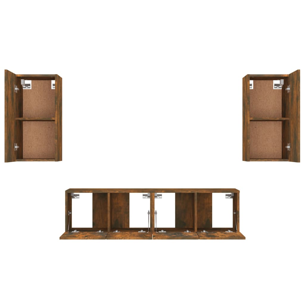 Set dulapuri TV, 4 piese, stejar fumuriu, lemn prelucrat GartenMobel Dekor