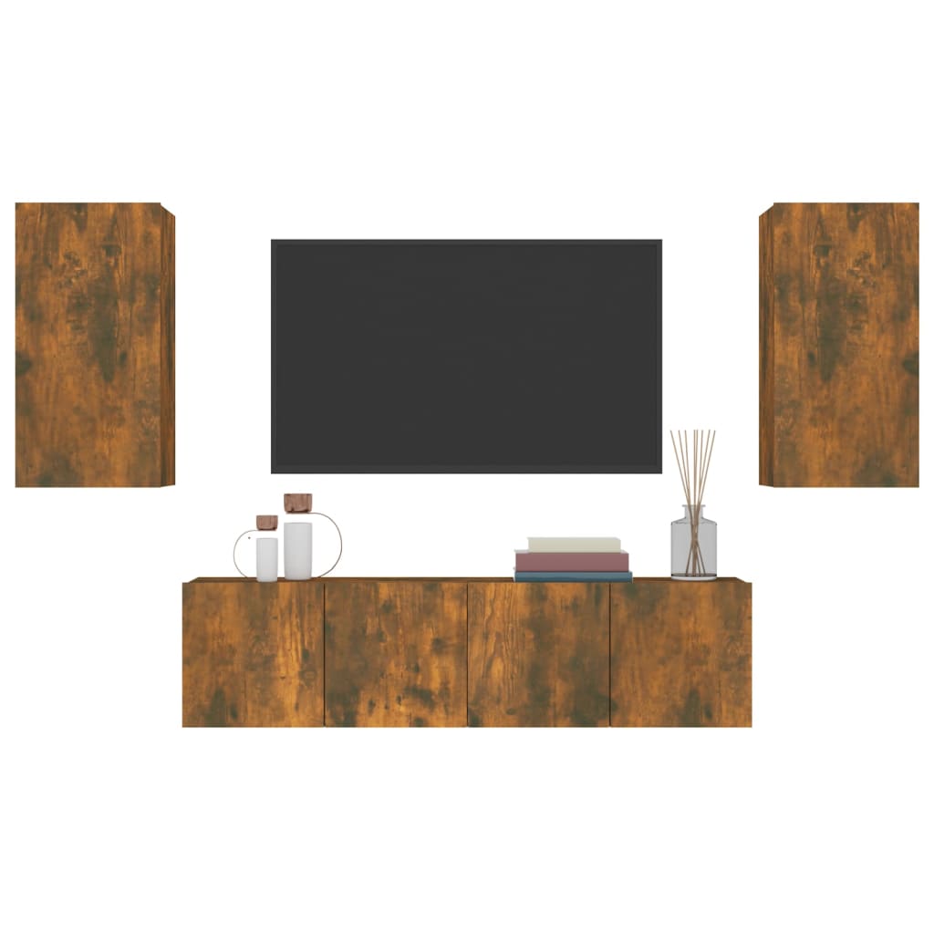 Set dulapuri TV, 4 piese, stejar fumuriu, lemn prelucrat GartenMobel Dekor