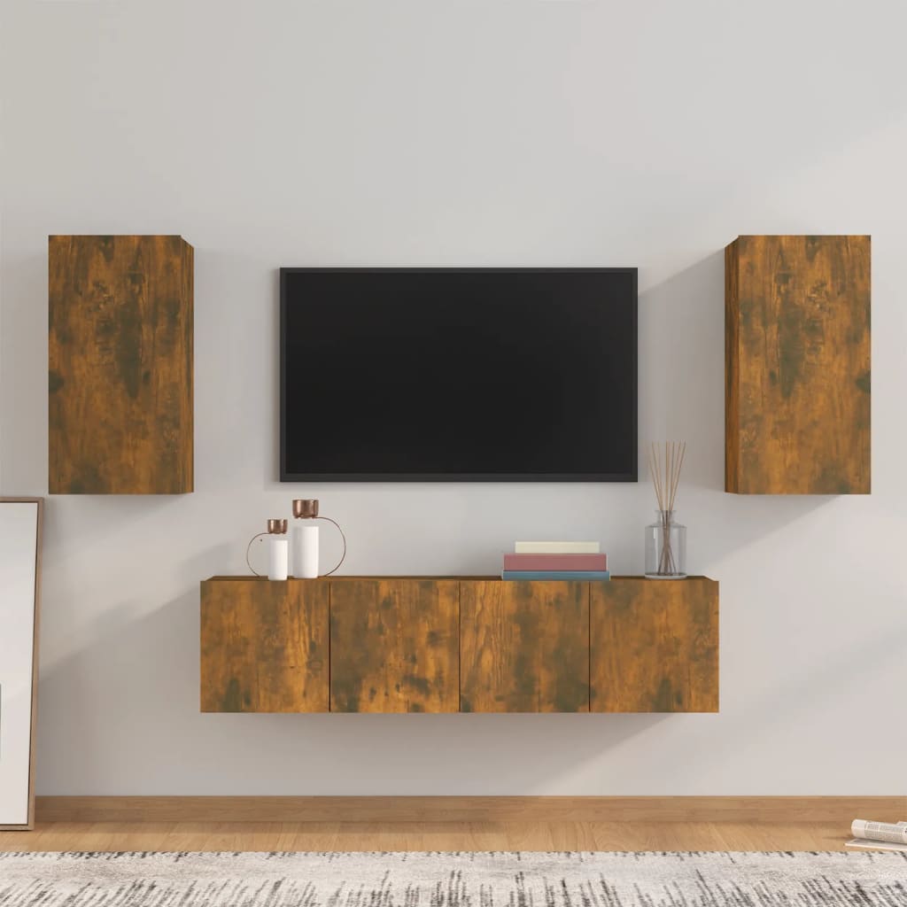 Set dulapuri TV, 4 piese, stejar fumuriu, lemn prelucrat GartenMobel Dekor