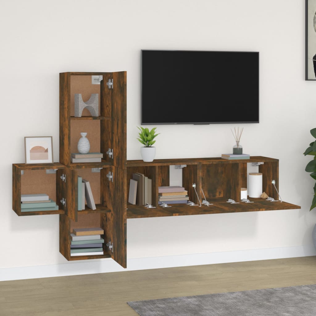 Set dulapuri TV, 5 piese, stejar fumuriu, lemn prelucrat GartenMobel Dekor