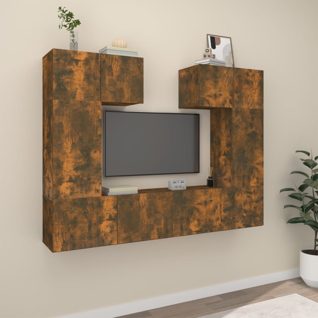 Set dulapuri TV, 6 piese, stejar fumuriu, lemn prelucrat GartenMobel Dekor