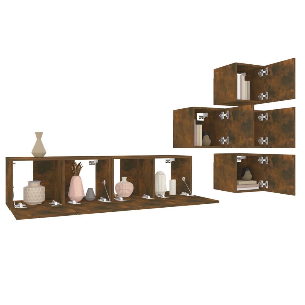 Set dulapuri TV, 6 piese, stejar fumuriu, lemn prelucrat GartenMobel Dekor