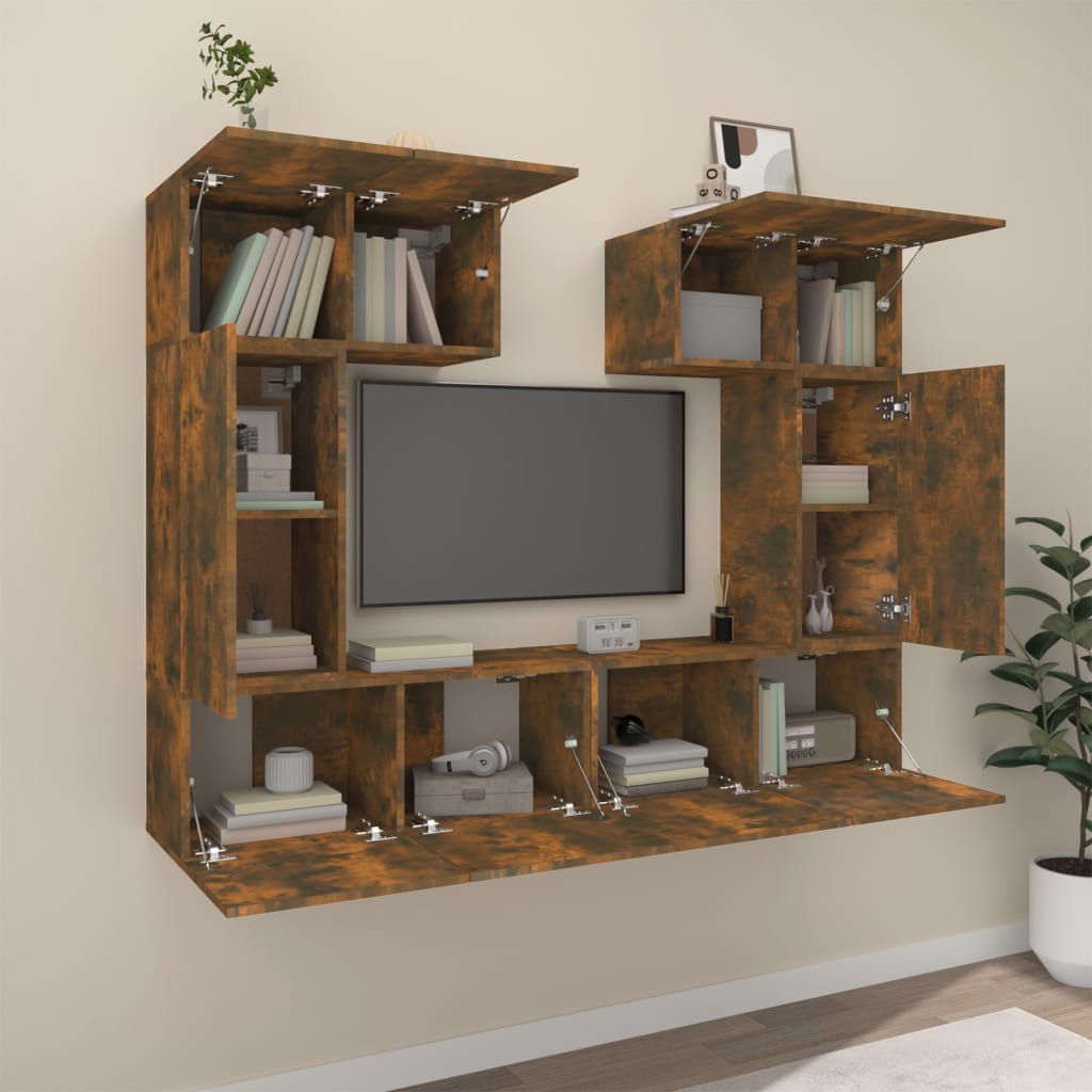 Set dulapuri TV, 6 piese, stejar fumuriu, lemn prelucrat GartenMobel Dekor