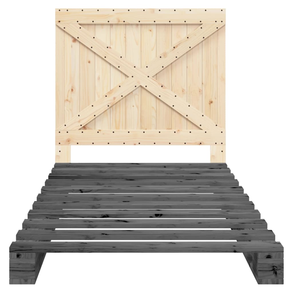 Cadru de pat cu tăblie, gri, 100x200 cm, lemn masiv de pin GartenMobel Dekor