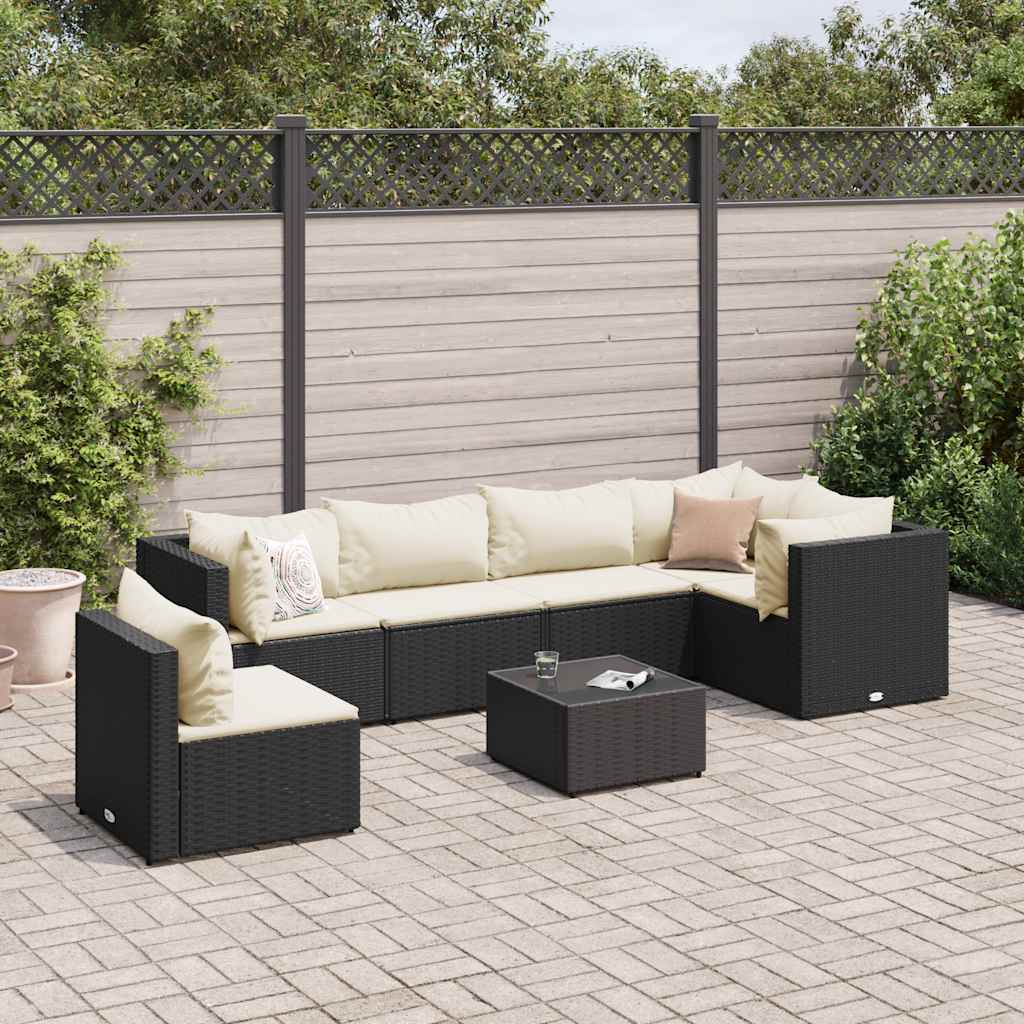 Set mobilier de grădină cu perne, 7 piese, negru, poliratan GartenMobel Dekor