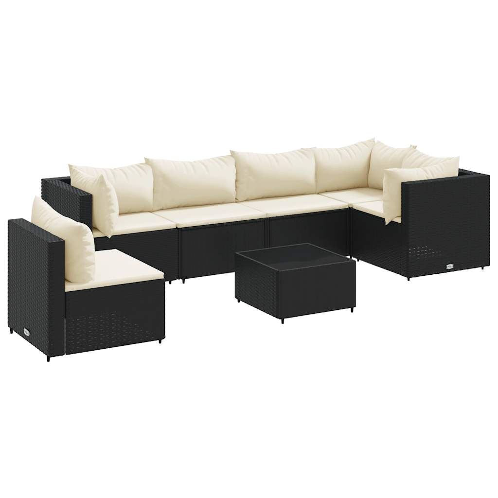Set mobilier de grădină cu perne, 7 piese, negru, poliratan GartenMobel Dekor