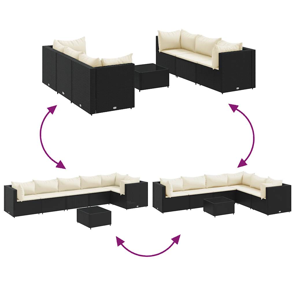 Set mobilier de grădină cu perne, 7 piese, negru, poliratan GartenMobel Dekor
