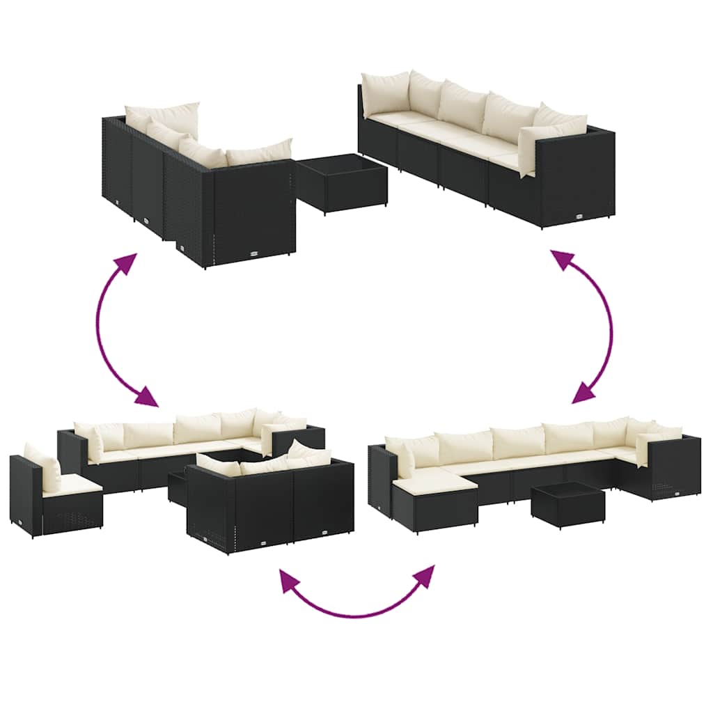 Set mobilier de grădină cu perne, 8 piese, negru, poliratan GartenMobel Dekor