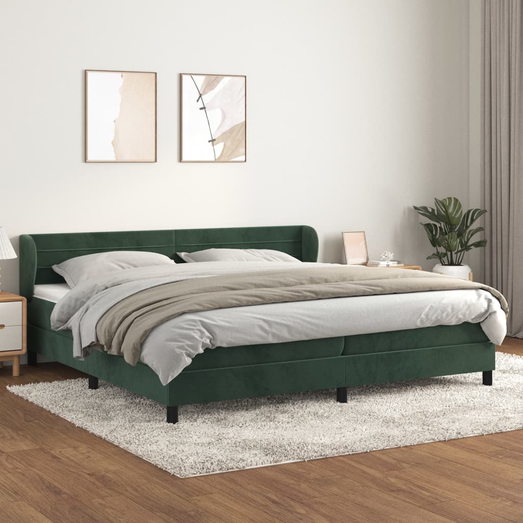 Pat box spring cu saltea, verde închis, 200x200 cm, catifea GartenMobel Dekor