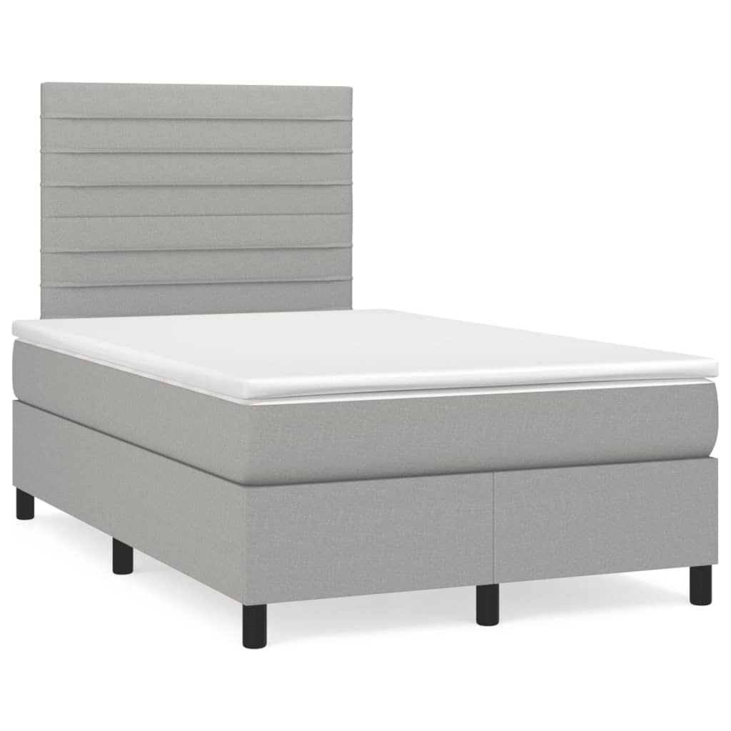 Pat box spring cu saltea, gri deschis, 120x190 cm, textil GartenMobel Dekor