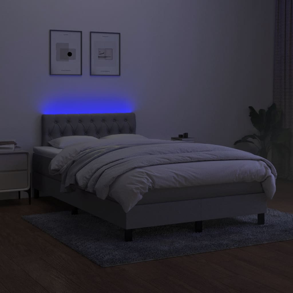 Pat cu arcuri, saltea și LED, gri deschis, 120x190 cm, textil GartenMobel Dekor
