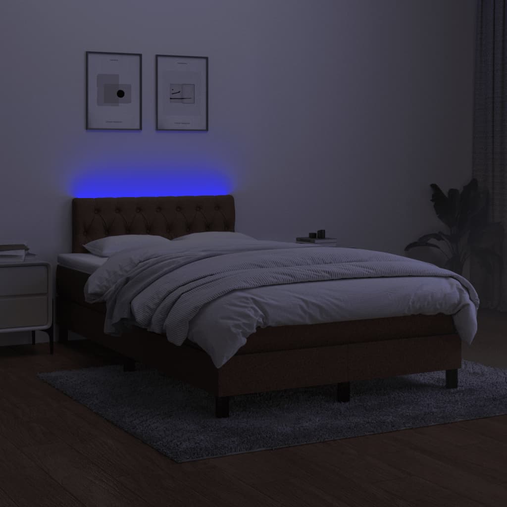 Pat cu arcuri, saltea și LED, maro închis, 120x190 cm, textil GartenMobel Dekor