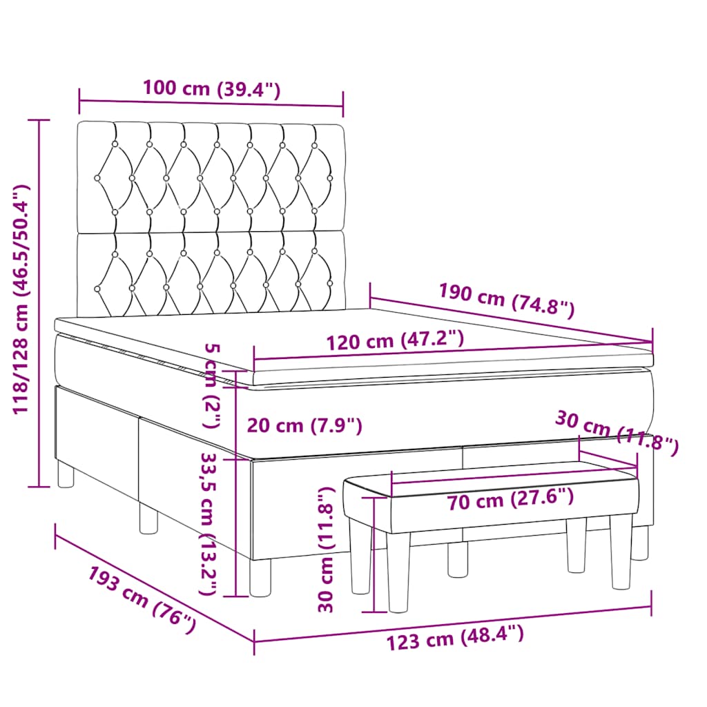 Pat box spring cu saltea, gri deschis, 120x190 cm, textil GartenMobel Dekor