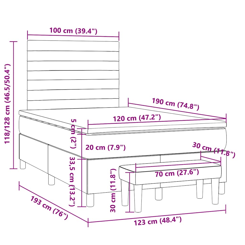 Pat box spring cu saltea, gri deschis, 120x190 cm, textil GartenMobel Dekor
