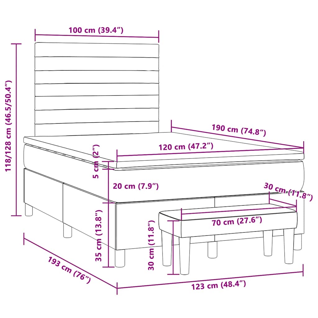 Pat box spring cu saltea, maro închis, 120x190 cm, textil GartenMobel Dekor