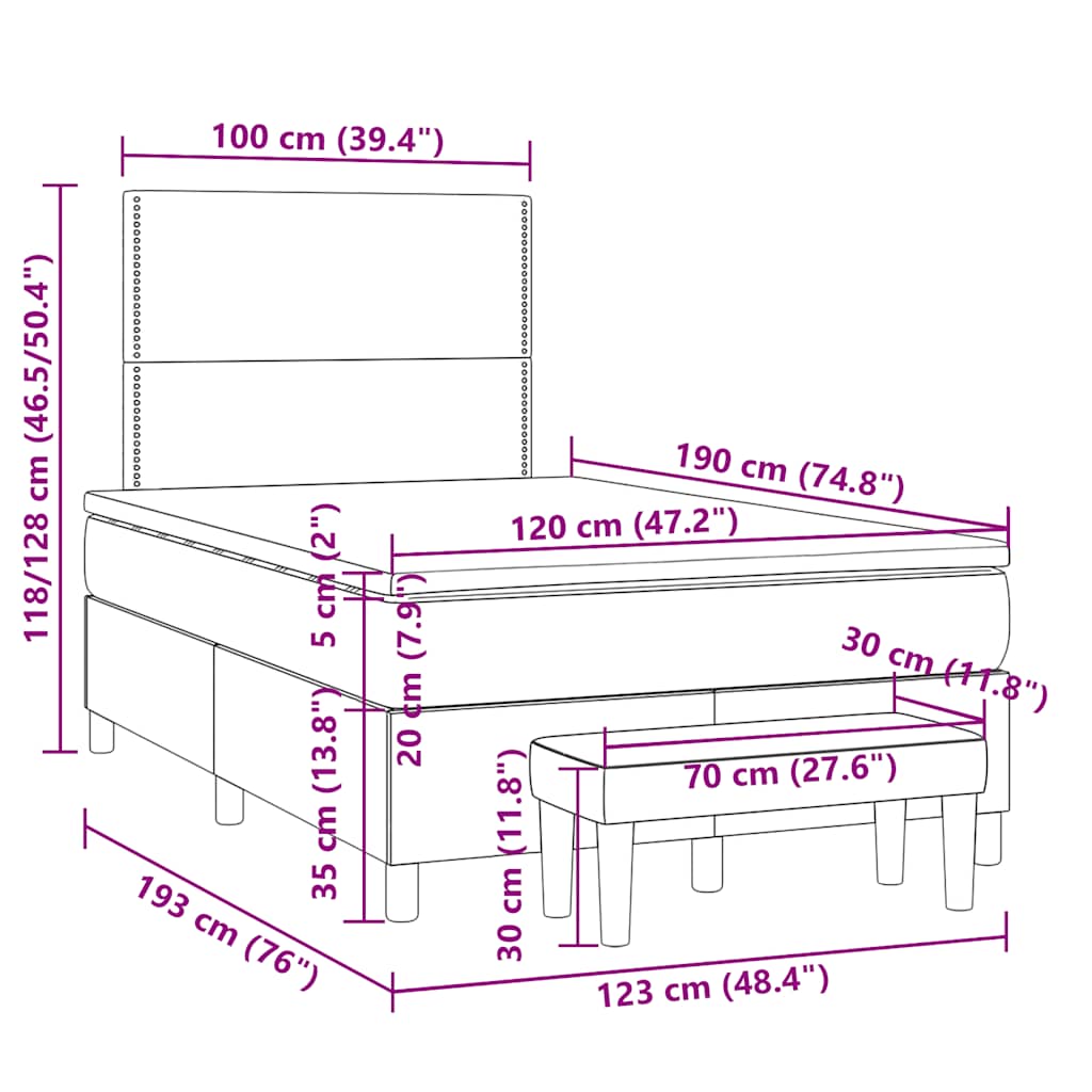 Pat box spring cu saltea, maro închis, 120x190 cm, textil GartenMobel Dekor