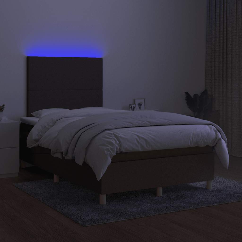 Pat cu arcuri, saltea și LED, maro închis, 120x190 cm, textil GartenMobel Dekor