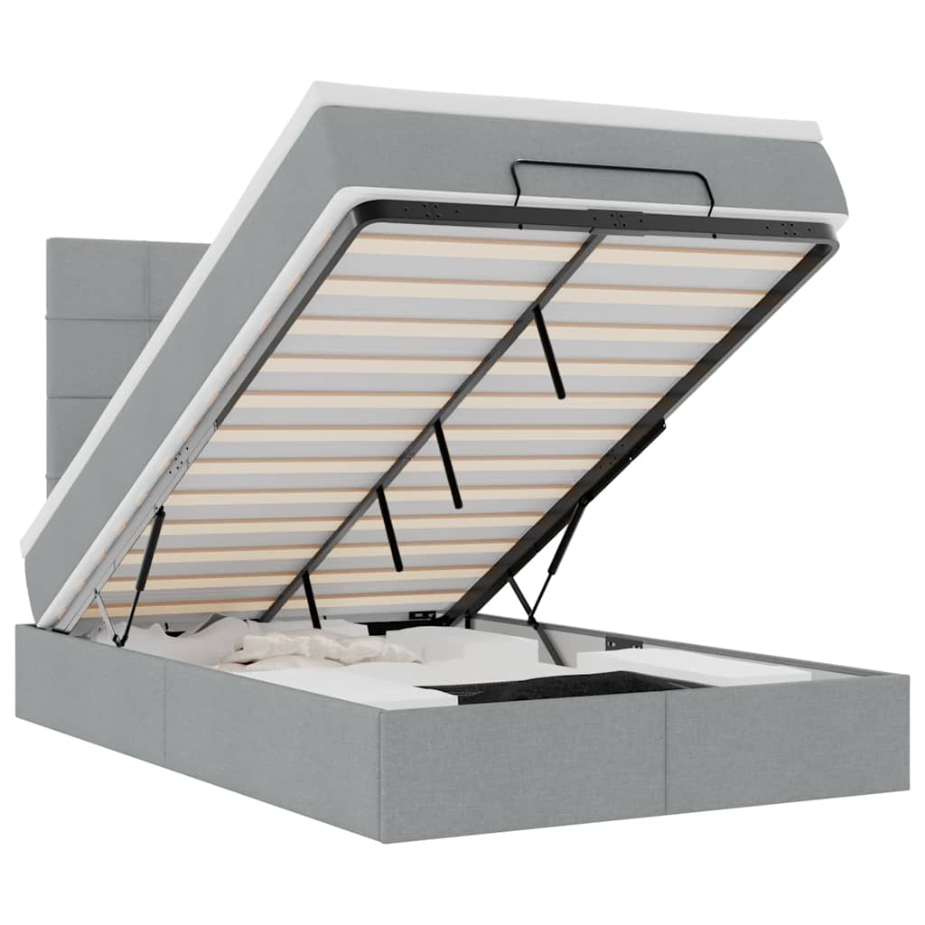 Cadru de pat otoman cu saltea țesătură gri deschis 120x190 cm GartenMobel Dekor