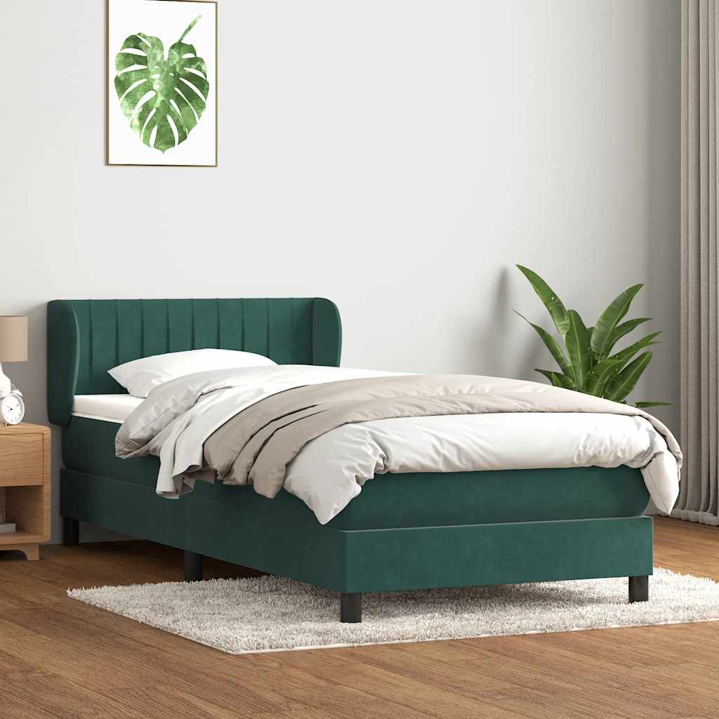 Pat box spring cu saltea, verde închis, 80x220 cm, catifea GartenMobel Dekor