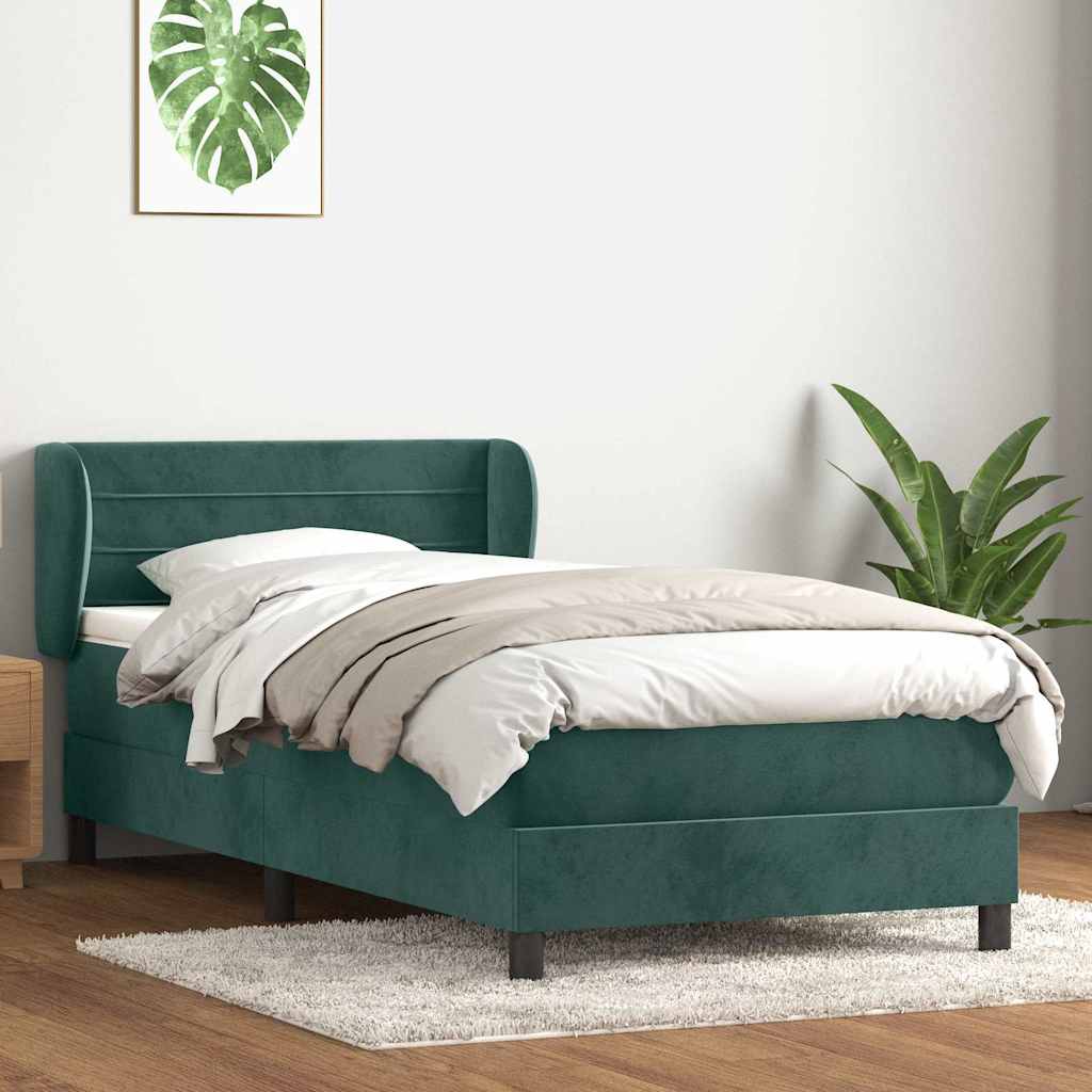 Pat box spring cu saltea, verde închis, 80x220 cm, catifea GartenMobel Dekor