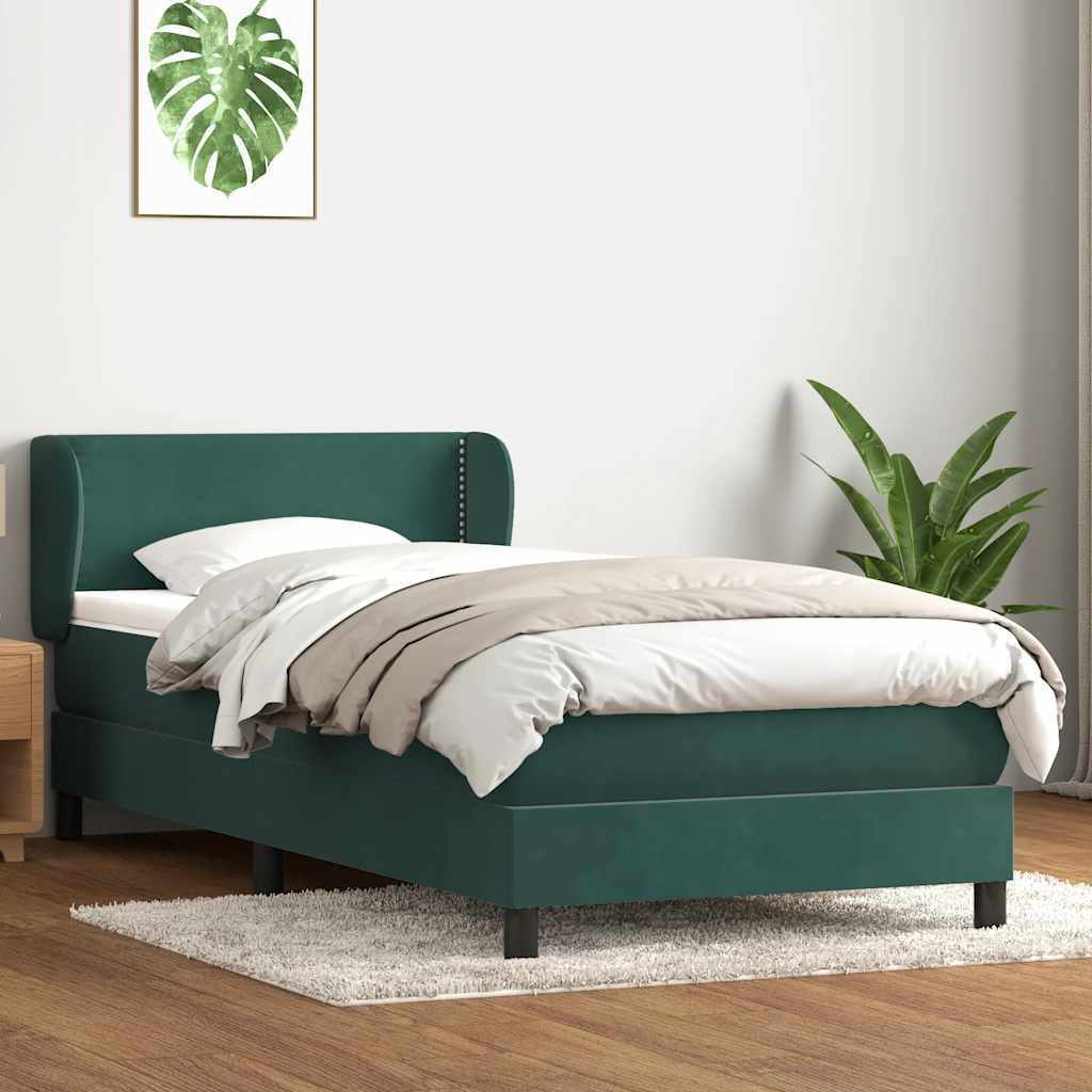 Pat box spring cu saltea, verde închis, 80x220 cm, catifea GartenMobel Dekor