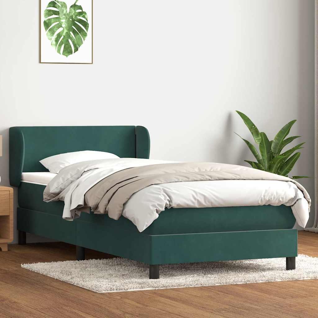 Pat box spring cu saltea, verde închis, 80x220 cm, catifea GartenMobel Dekor