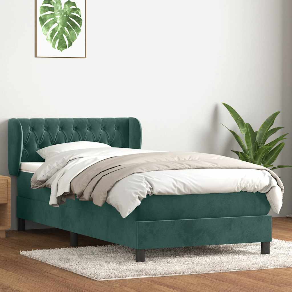 Pat box spring cu saltea, verde închis, 80x220 cm, catifea GartenMobel Dekor