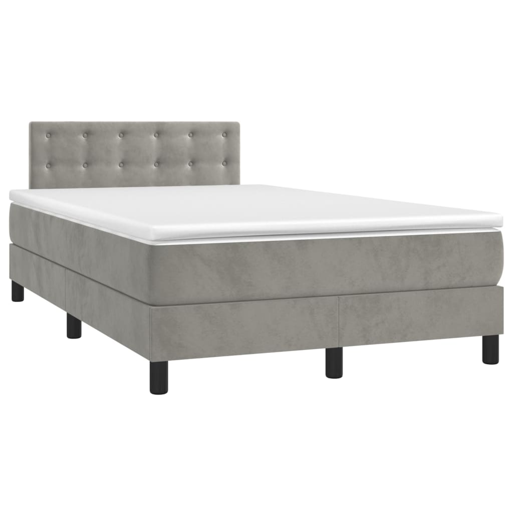 Pat box spring cu saltea, gri deschis, 120x190 cm, catifea GartenMobel Dekor