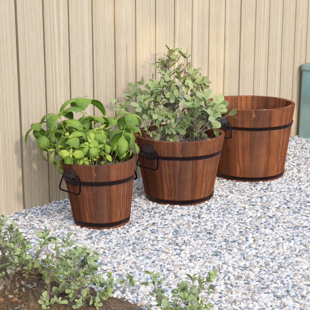 Set de jardiniere tip găleată, 3 piese, lemn masiv de brad GartenMobel Dekor
