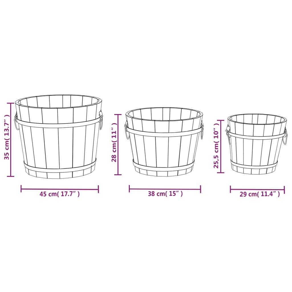 Set de jardiniere tip găleată, 3 piese, lemn masiv de brad GartenMobel Dekor
