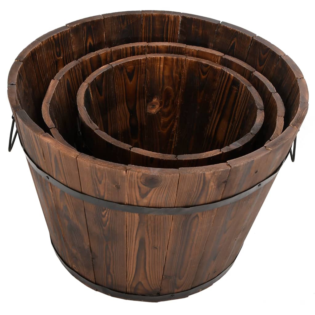 Set de jardiniere tip găleată, 3 piese, lemn masiv de brad GartenMobel Dekor