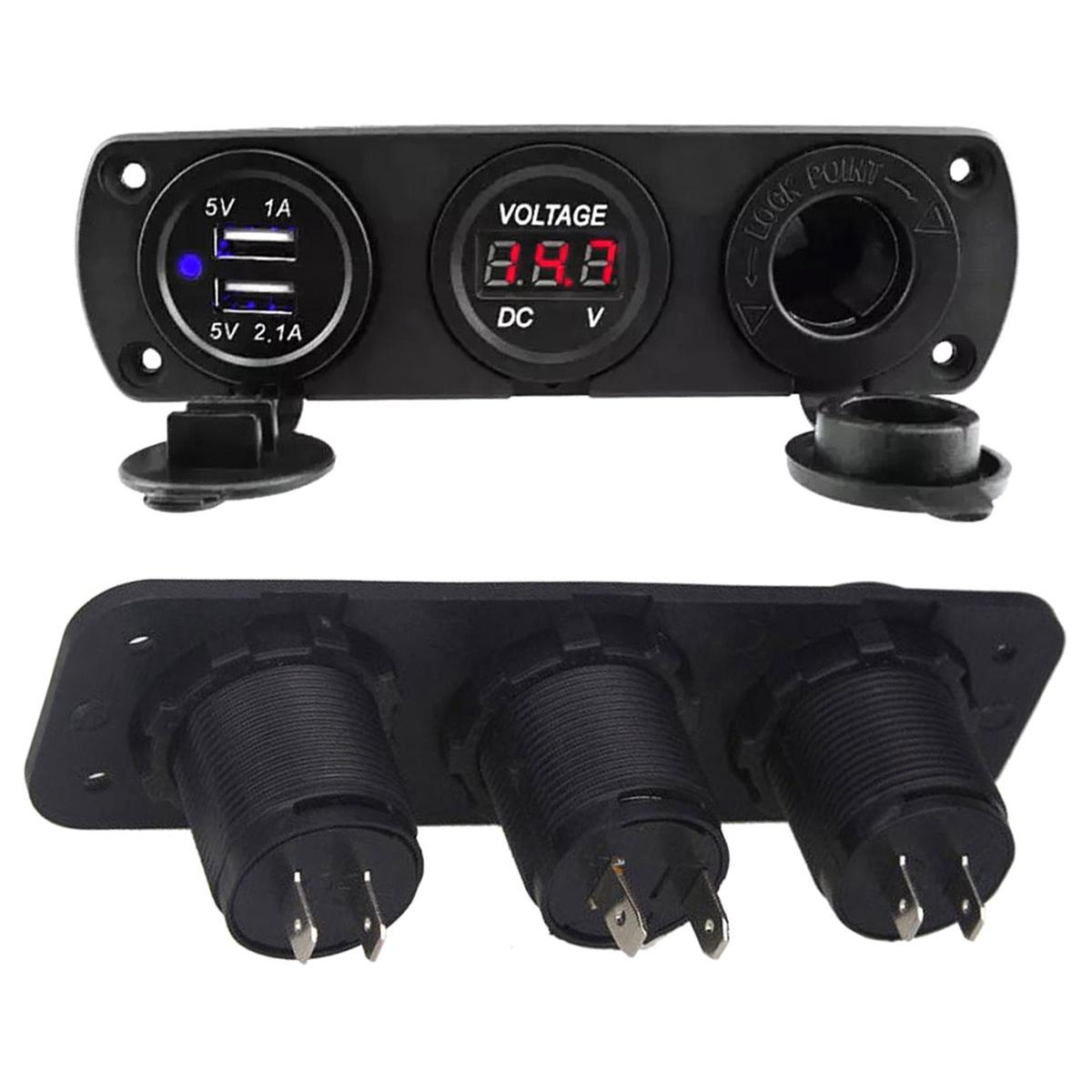 Priza de Bricheta Universala, etansa, cu Voltmetru si incarcare 2 x USB, pentru vehicule offroad, ATV, SSV, quad, moto sau utilaje agricole, alimentare 12V FAVLine Selection