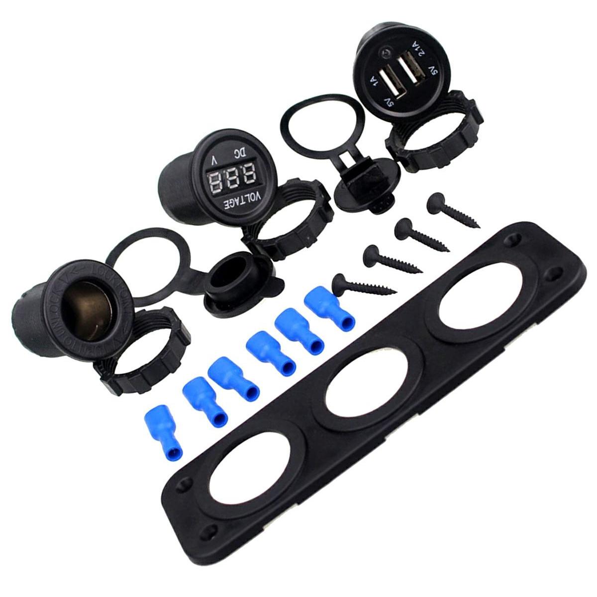 Priza de Bricheta Universala, etansa, cu Voltmetru si incarcare 2 x USB, pentru vehicule offroad, ATV, SSV, quad, moto sau utilaje agricole, alimentare 12V FAVLine Selection