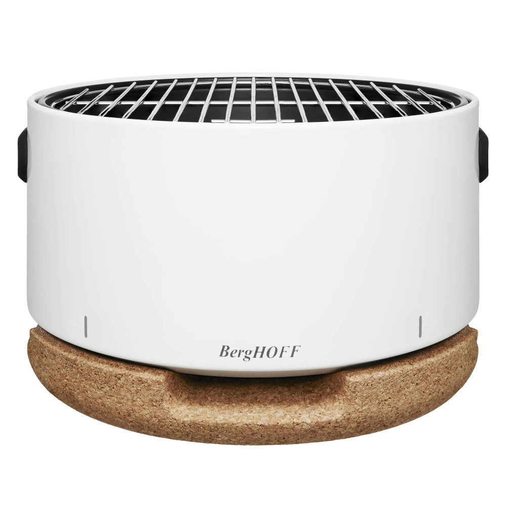 Gratar de Masa BergHOFF Leo BBQ Alb cu Suport/Capac din Pluta, Diametru 40cm, Material Otel Carbon