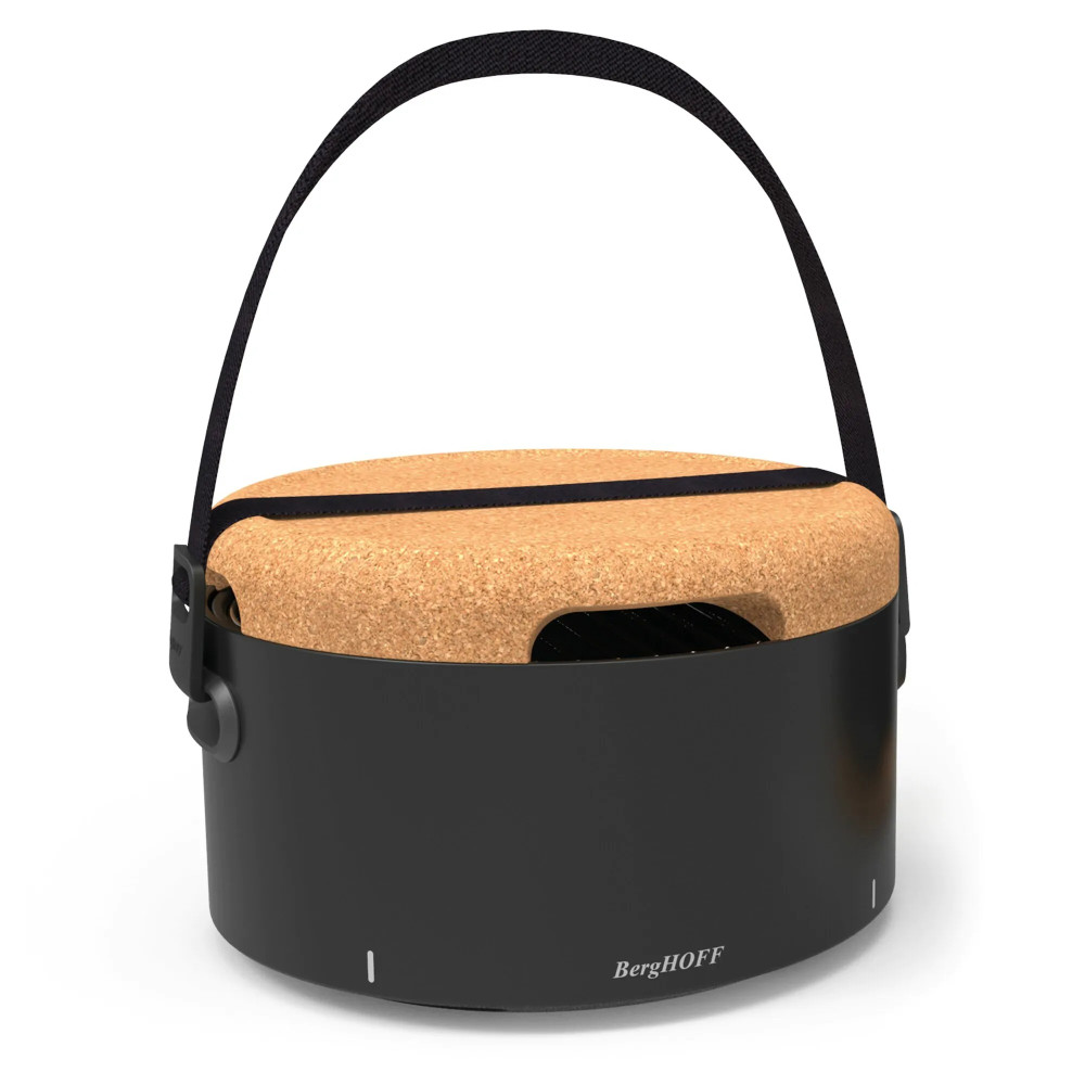 Gratar de Masa BergHOFF Leo BBQ Negru cu Suport/Capac din Pluta, Diametru 40cm, Material Otel Carbon