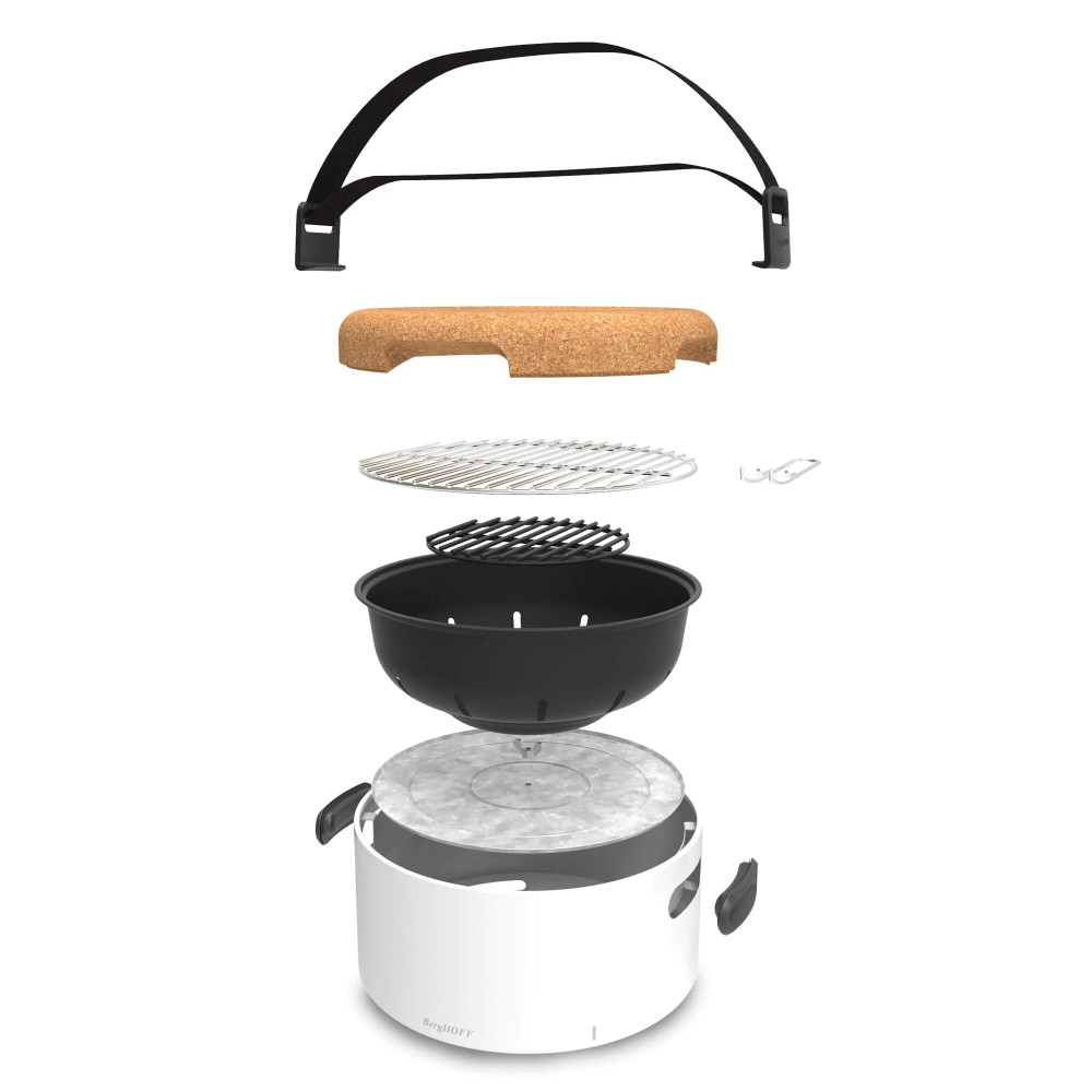Gratar de Masa BergHOFF Leo BBQ Negru cu Suport/Capac din Pluta, Diametru 40cm, Material Otel Carbon