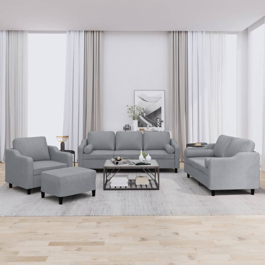 Set de canapele cu perne, 4 piese, gri deschis, material textil GartenMobel Dekor