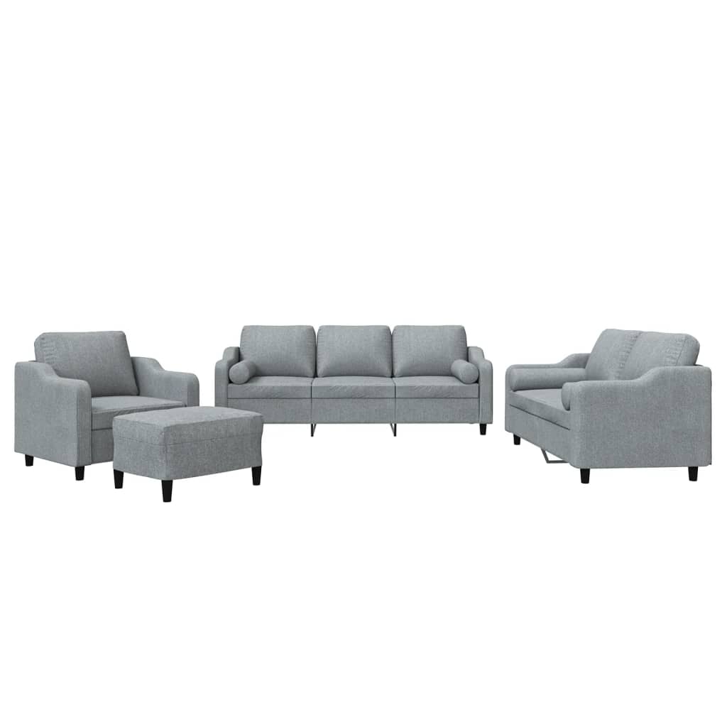 Set de canapele cu perne, 4 piese, gri deschis, material textil GartenMobel Dekor