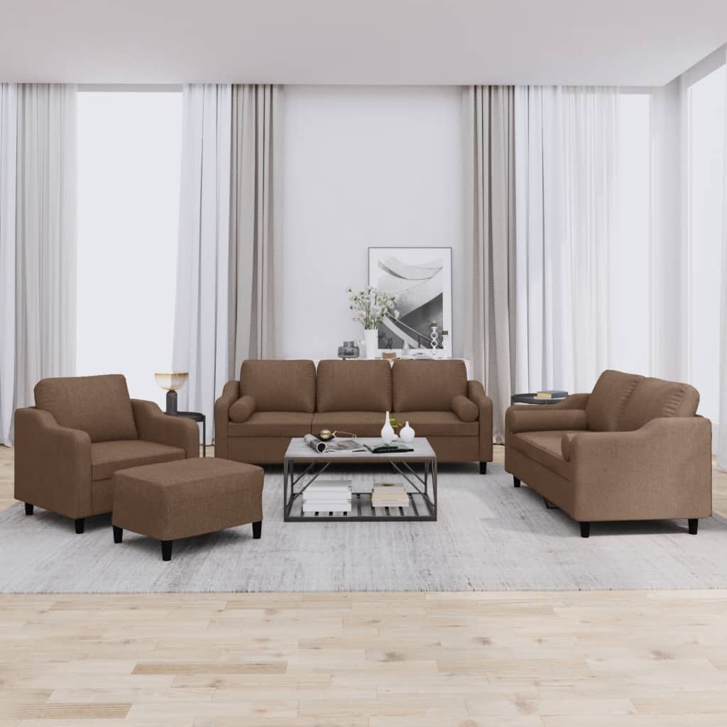 Set de canapele cu perne, 4 piese, maro, textil GartenMobel Dekor