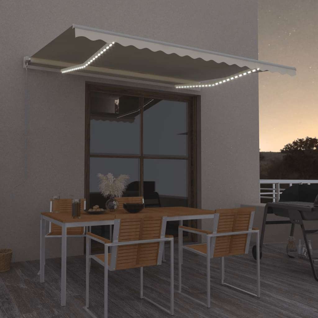 Copertină retractabilă manual cu LED, crem, 400x300 cm GartenMobel Dekor