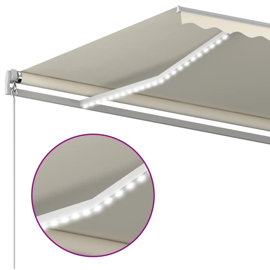 Copertină retractabilă manual cu LED, crem, 400x300 cm GartenMobel Dekor