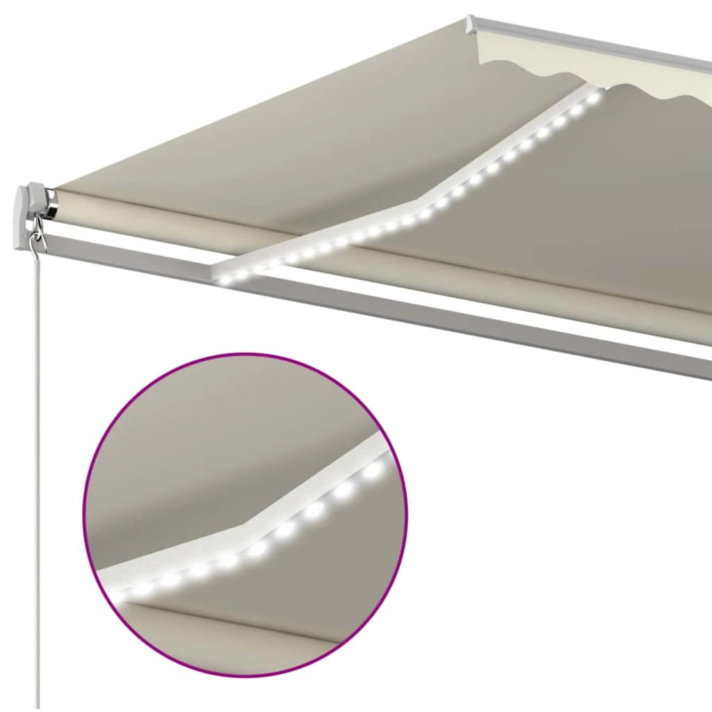 Copertină retractabilă manual cu LED, crem, 600x300 cm GartenMobel Dekor