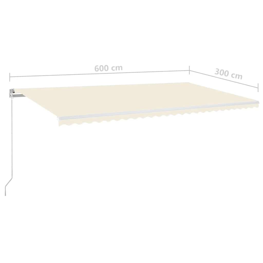 Copertină retractabilă manual cu LED, crem, 600x300 cm GartenMobel Dekor